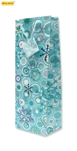 Пакет подарочный "Морозные снежинки"  под бутылку 12 х 36 х 9