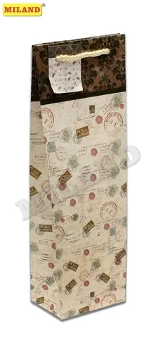 Пакет подарочный "Винтажная печать"  под бутылку 12 х 36 х 9