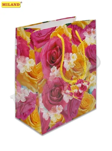 Пакет подарочный  Желто-розовый букет (М) 18 х 23 х 10