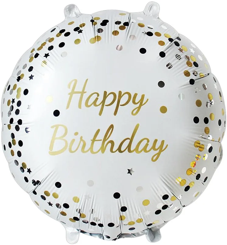F 18 Круг, С Днем Рождения (золотое конфетти), Белый, 1 шт. (Китай)