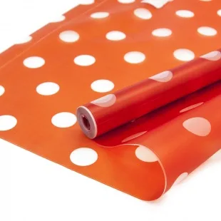 Упаковочная пленка матовая (0,6*7,5 м) Прозрачные точки, Красный, 1 шт.