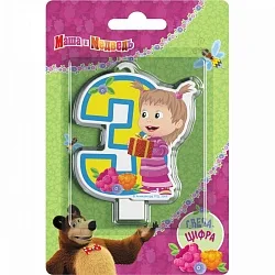 Свеча цифра "3" Маша и Медведь, 8 см/ 1 шт.