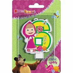 Свеча цифра "6" Маша и Медведь, 8 см/ 1 шт.