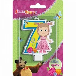 Свеча цифра "7" Маша и Медведь, 8 см/ 1 шт.