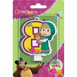 Свеча цифра "8" Маша и Медведь, 8 см/ 1 шт.