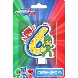 Свеча цифра "6" Герои в Масках 8 см/ 1 шт.