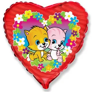 И 9"/23см Мини Сердце Коты с цветами / Cats flowears / 1 шт / (Испания)