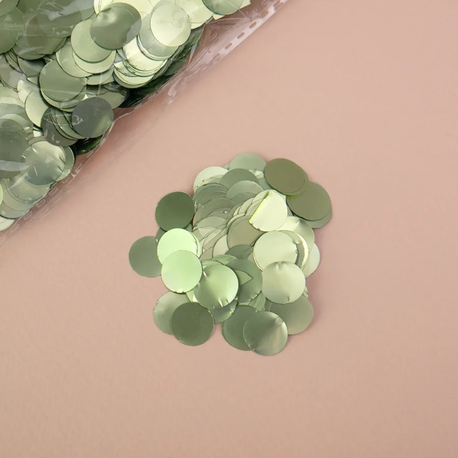 Конфетти фольга Круги 1 см макаронс-зеленые (50 гр/уп.)