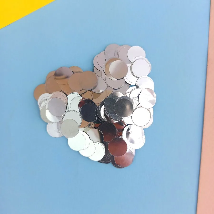 Конфетти фольга Круги 1 см серебро (50 гр/уп.)