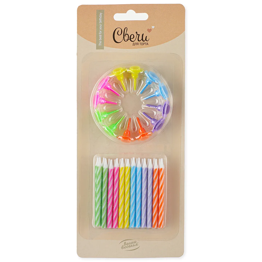 Свечи Нежный микс, 0,5*6 + 2 см, 24 шт. с держат.