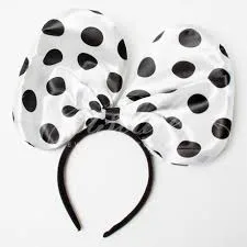 Ободок с бантиком "Белый в черный горошек" Большой