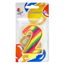 Свеча цифра "2" Красочная