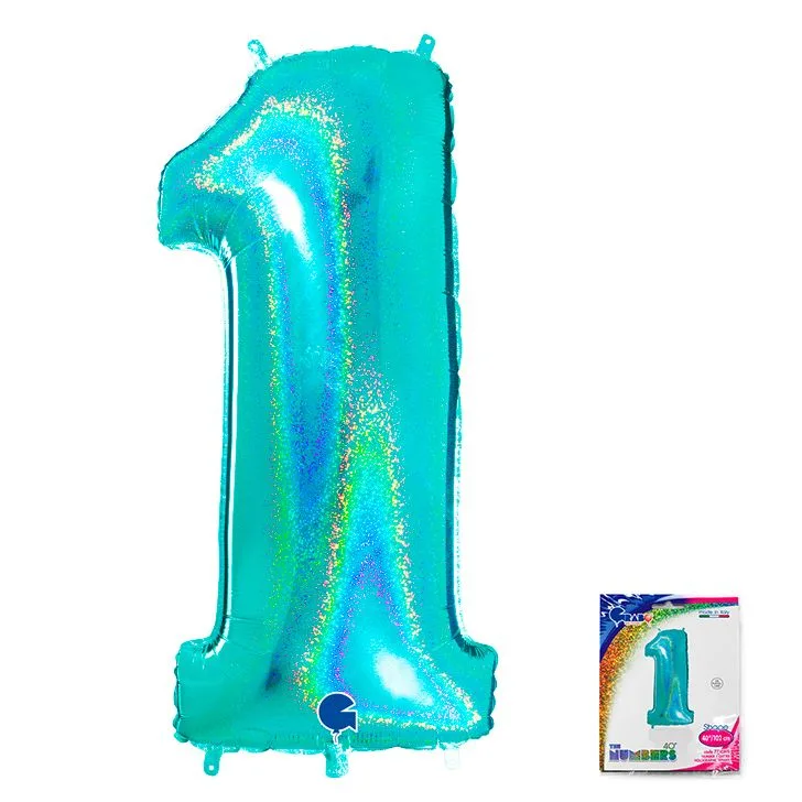 G 40"/102см Цифра "1" Тиффани голография в упаковке/1 шт./