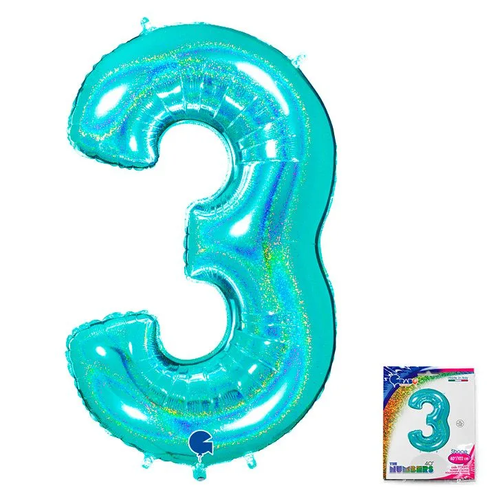 G 40"/102см Цифра "3" Тиффани голография в упаковке/1 шт./