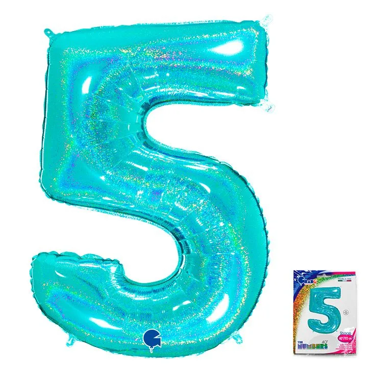 G 40"/102см Цифра "5" Тиффани голография в упаковке/1 шт./