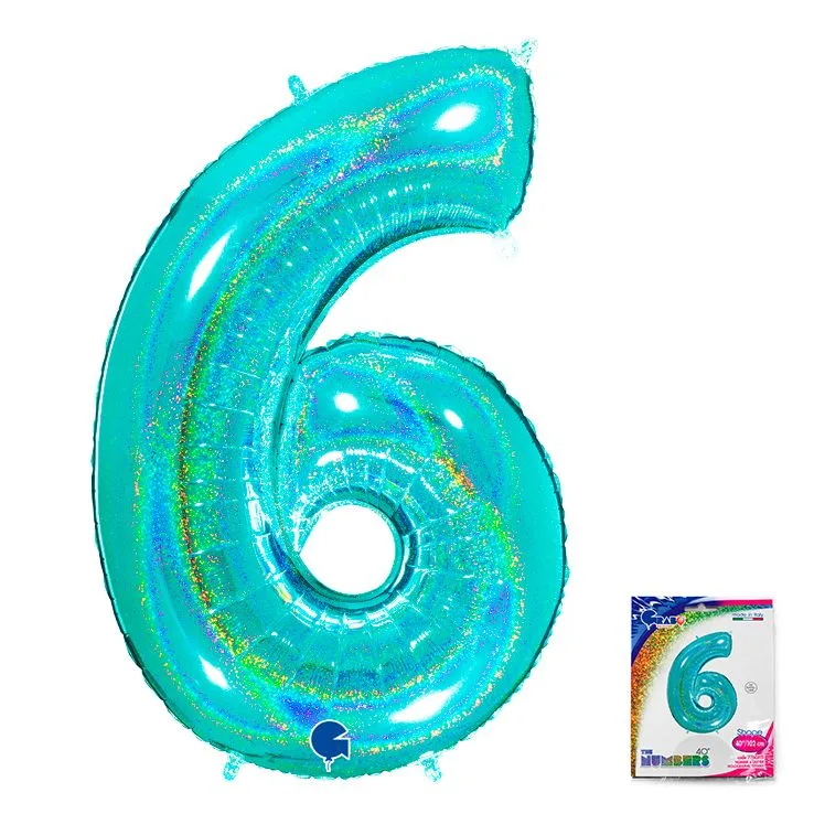 G 40"/102см Цифра "6" Тиффани голография в упаковке/1 шт./