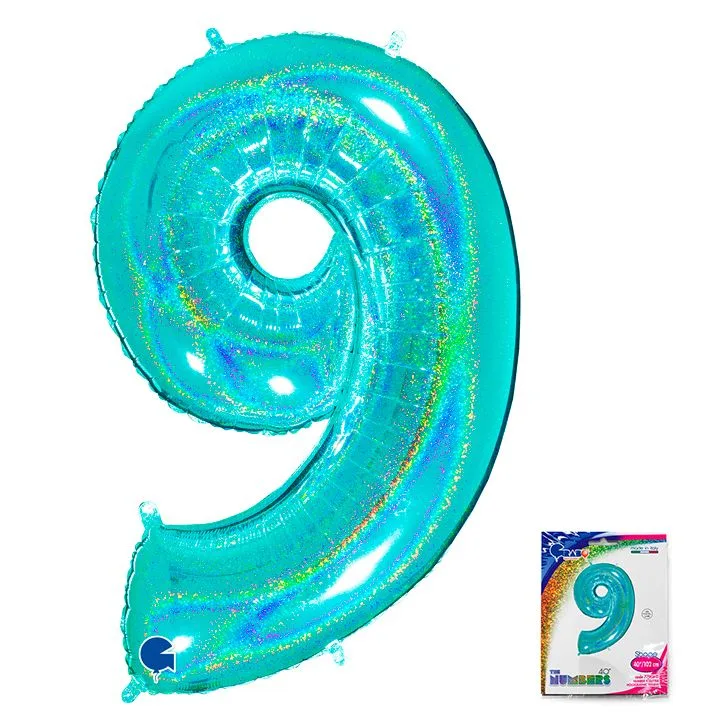 G 40"/102см Цифра "9" Тиффани голография в упаковке/1 шт./