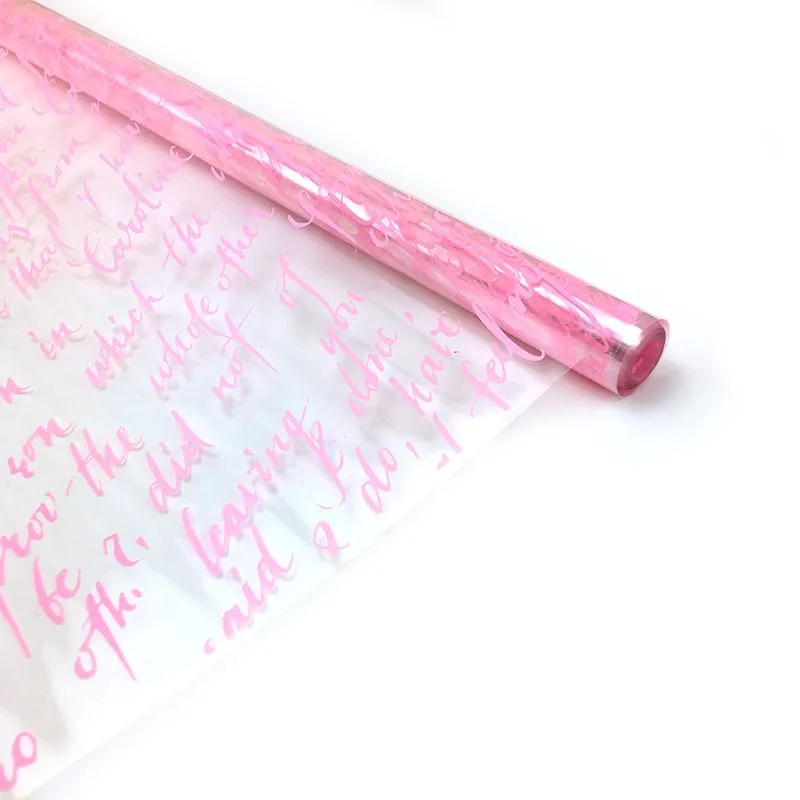Пленка упаковочная прозрачная с рисунком "Письмо" светло-розовый,рулон 70 см*7,1 м 40 мкм (Россия)