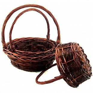 Набор плетеных корзин с ручкой 3 в 1. Ива коричневая 22*22*25 см/24,5*24,5*30 см/34*34*35 см