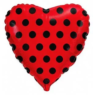 И 18 Сердце Чёрный горох на красном / 1 шт / (Испания)