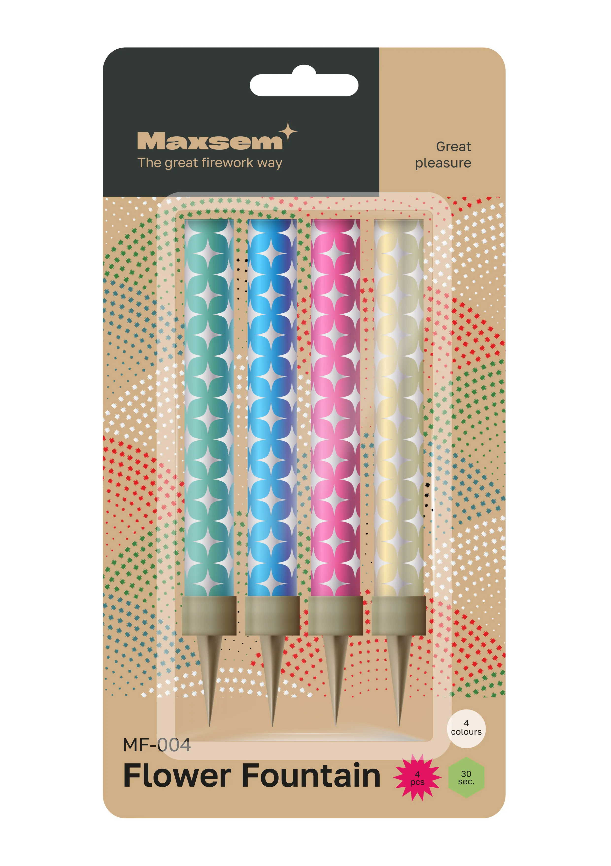 Свеча Фонтан для торта, Цветное пламя, 30 сек, Ассорти, 10 см, 4 шт.