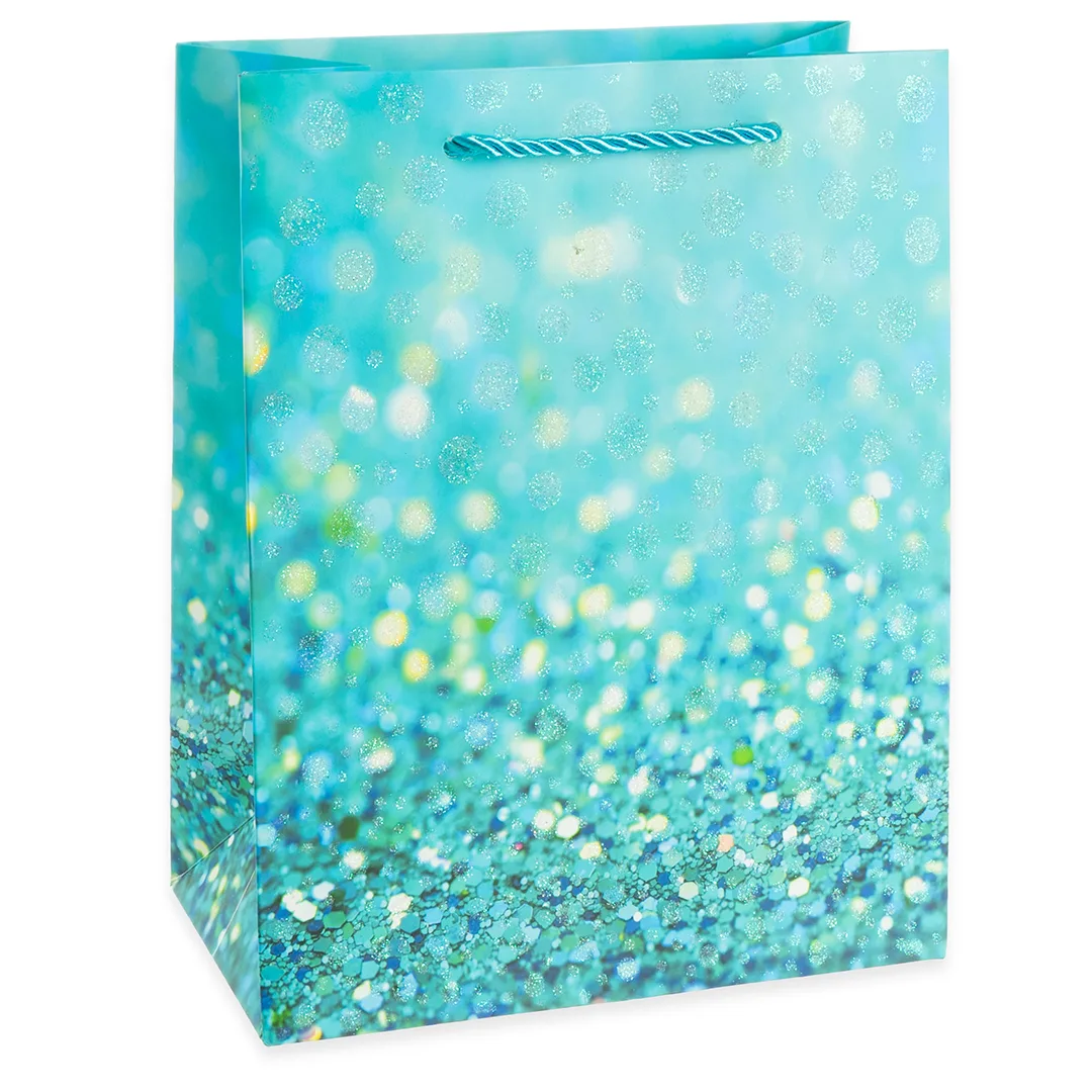 Пакет подарочный, Гламур, Дизайн №3, Голубой, с блестками, 32*26*12 см, 1 шт.