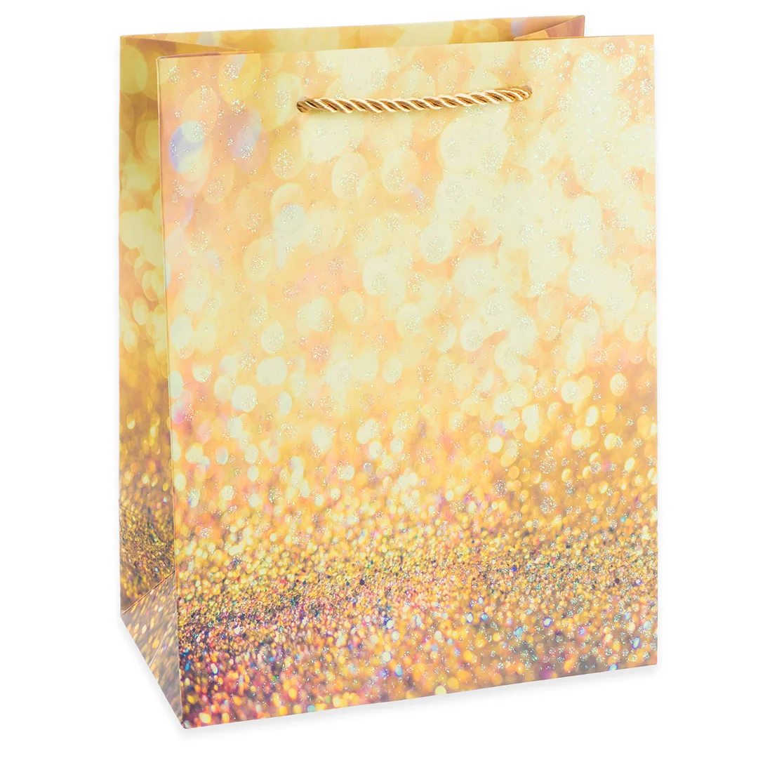 Пакет подарочный, Гламур, Дизайн №4, Золото, с блестками, 41*31*12 см, 1 шт.