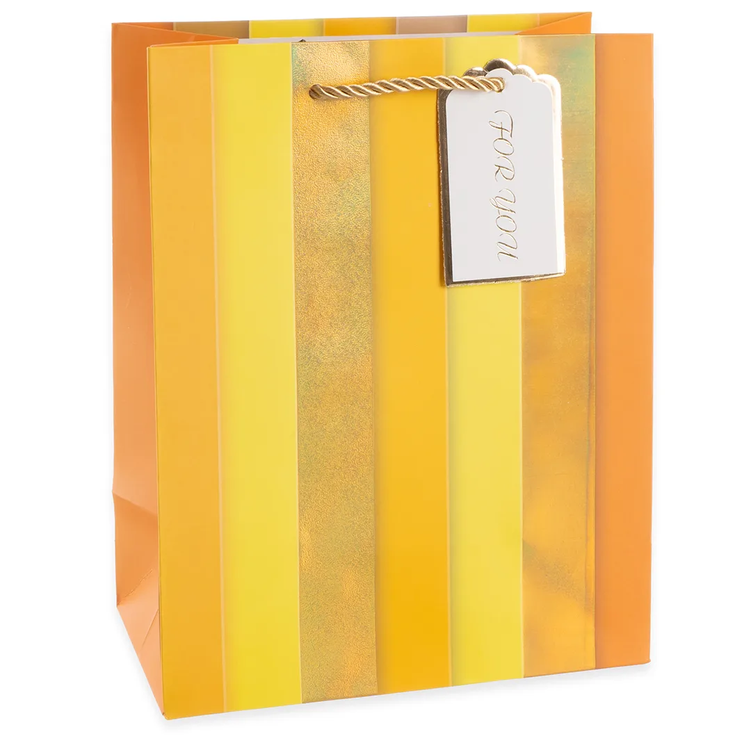 Пакет подарочный, Вертикальные полосы, Дизайн №1, Золото, Металлик, 23*18*10 см, 1 шт.
