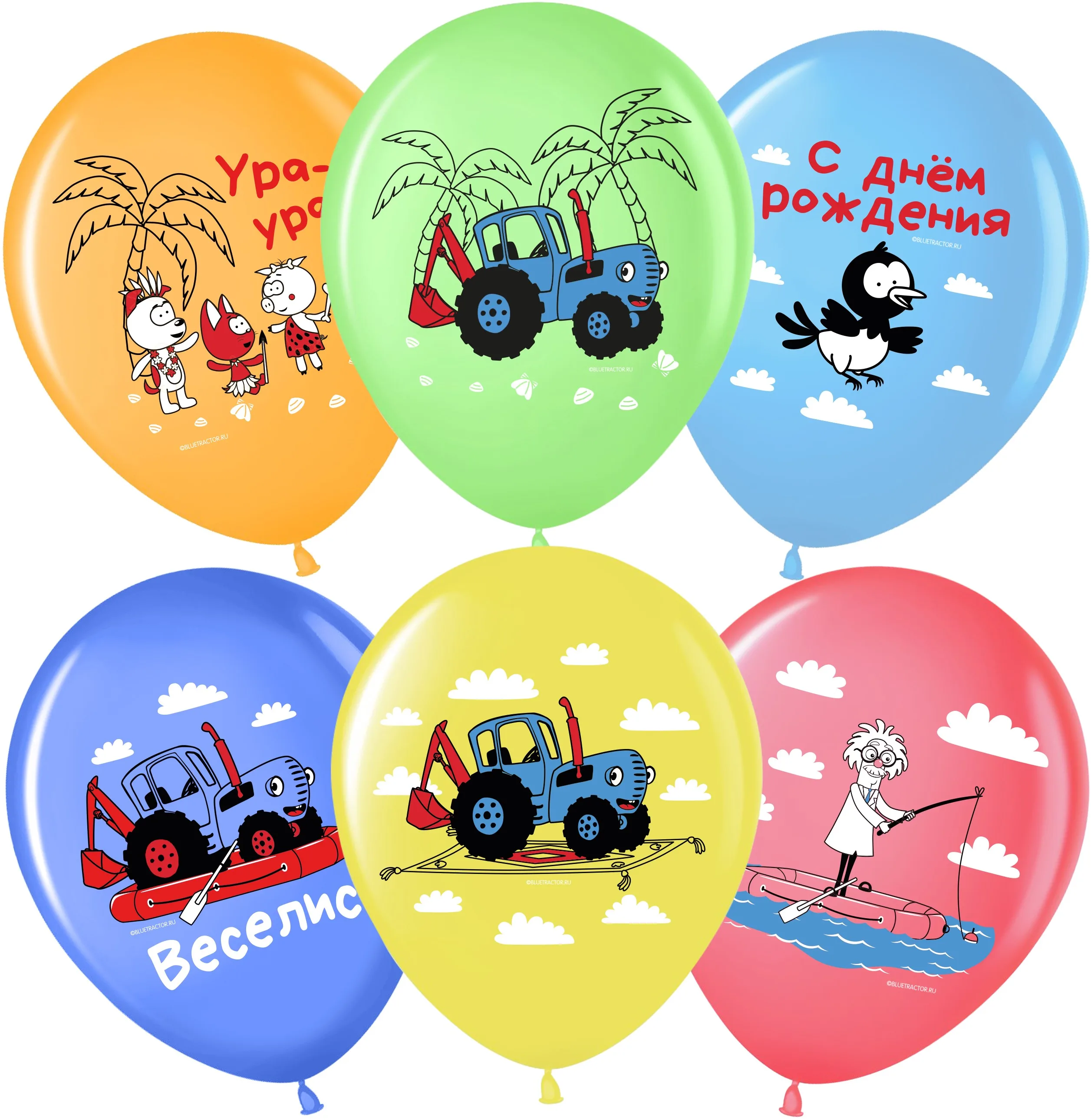 ВВ 12''/30 см Синий трактор, Ассорти, пастель, 1 ст, 25 шт.(Малайзия)