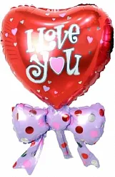 F 30"/76см Сердце с бантом, Красный, 1 шт.(Китай)
