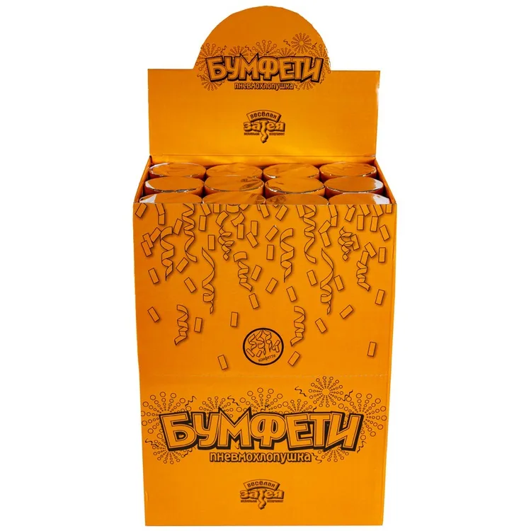 Пневмохлопушка (30 см.) Бумфети оранжевое, 1 шт.