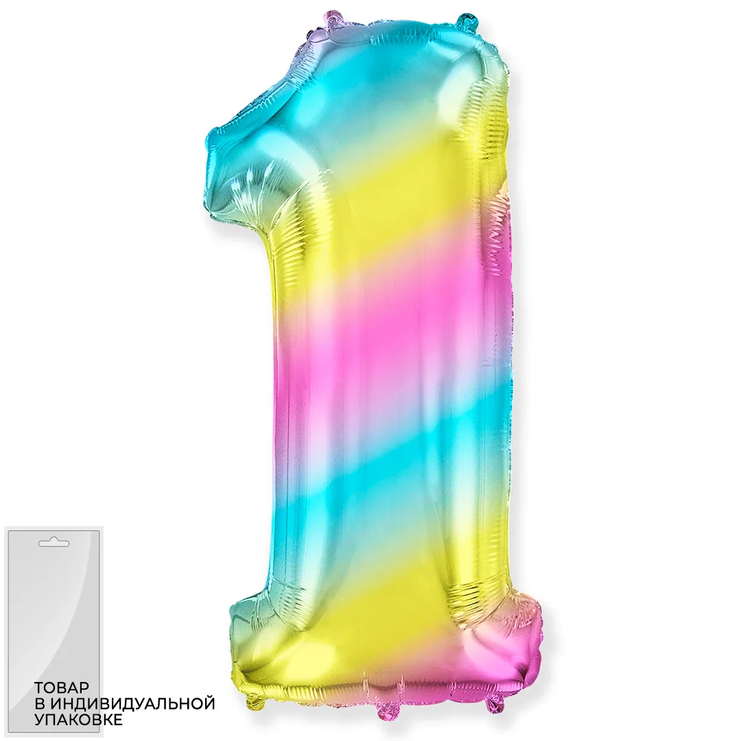И 40"/102см Цифра "1", Диагональная радуга, в упак./ 1 шт (Испания)