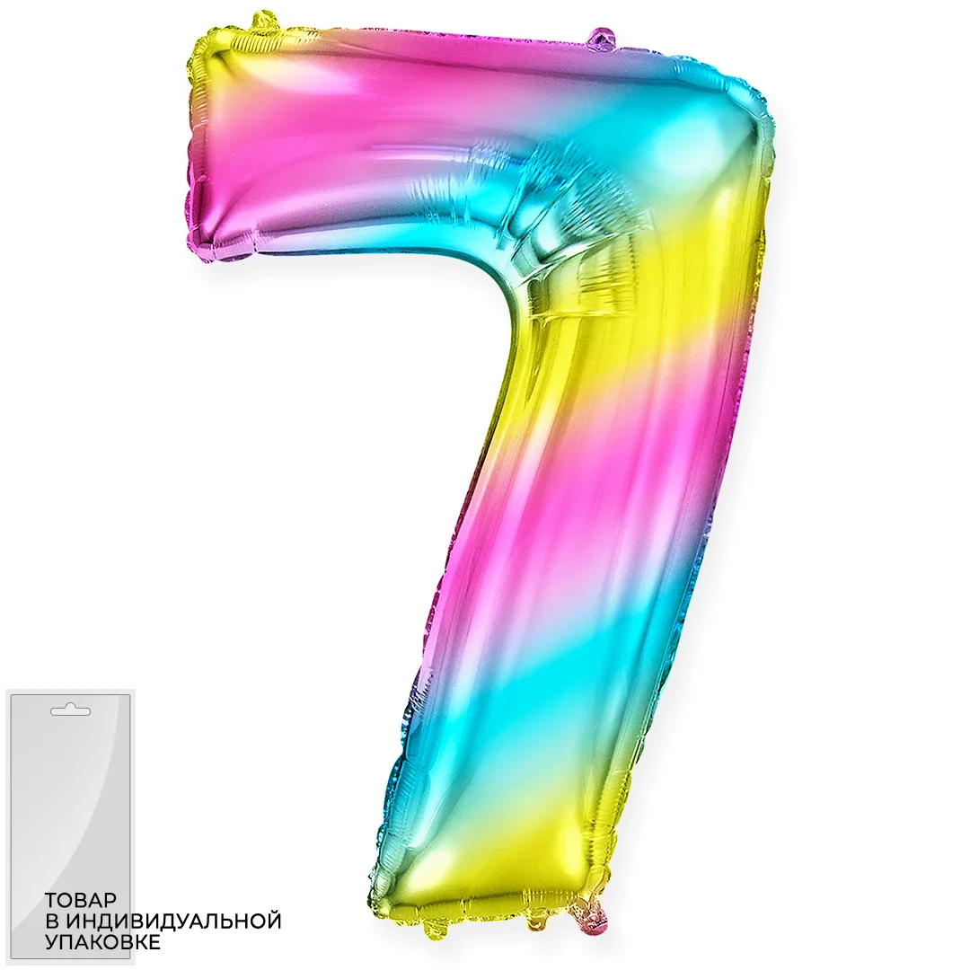 И 40"/102см Цифра "7", Диагональная радуга, в упак./ 1 шт (Испания)