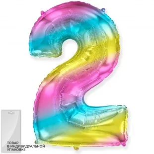 И 40"/102см Цифра "2", Диагональная радуга в упак./ 1 шт (Испания)