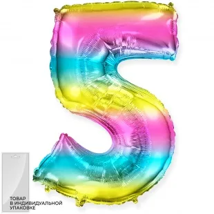 И 40"/102см Цифра "5", Диагональная радуга в упак./ 1 шт (Испания)