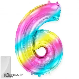 И 40"/102см Цифра "6", Диагональная радуга в упак./ 1 шт (Испания)