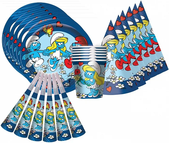 Набор для праздника "Смурфики" / на 6 персон / 24 предмета