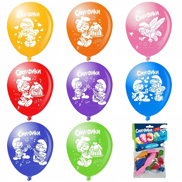 О 12"/30см  Смурфики, Пастель, Ассорти / 10шт.