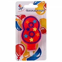 Свеча Цифра "8" яркая 8см с держателем