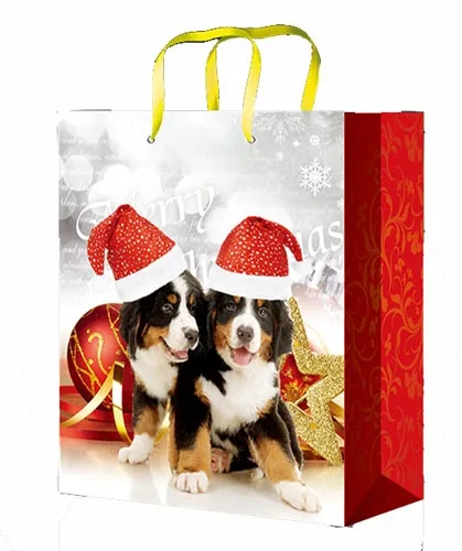 Пакет подарочный Щенки в новогодних шапках (М) 12 шт