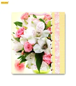 Пакет подарочный Белые лилии и розы (L) 26 х 33 х 14