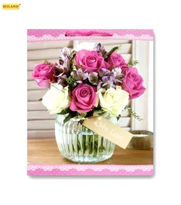 Пакет подарочный Букет роз в вазе (L) 26 х 33 х 14