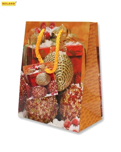 Пакет подарочный Новогодние шары и подарки (S) 12 шт