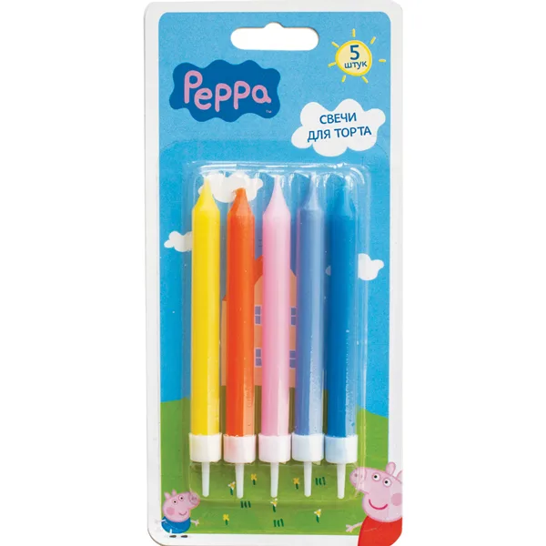 Набор свечей с держателем, 5 шт. , 7 см. "Пеппа"