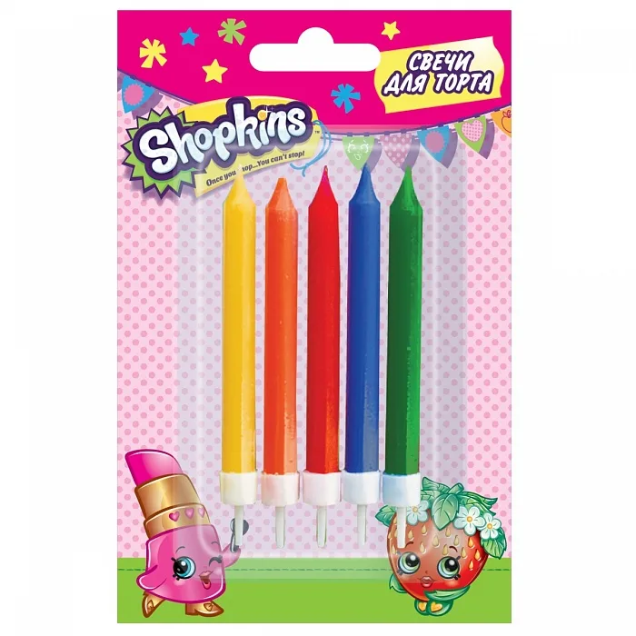 Набор свечей с держателем, 5 шт. , 7 см. "Shopkins"