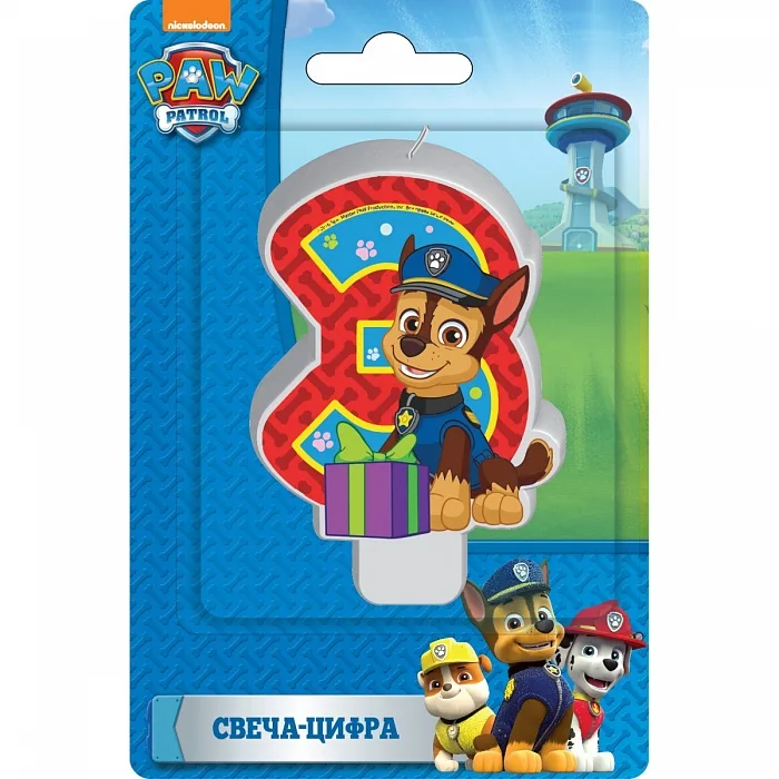 Свеча-цифра "3" , 8 см., Paw Patrol