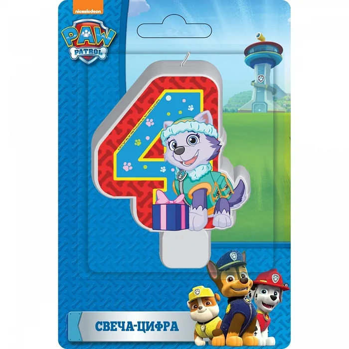 Свеча-цифра "4" , 8 см., Paw Patrol