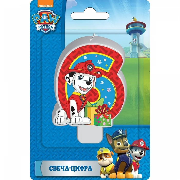 Свеча-цифра "6" , 8 см., Paw Patrol