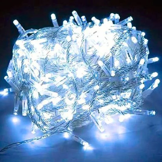 Светодиодная гирлянда с переключателем режимов / 100 белых светодиодов на прозрачном проводе/10 м