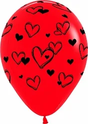 S 12"/30см  Пастель Набросок сердец,Красный, 5 ст./ Колумбия / 50шт.